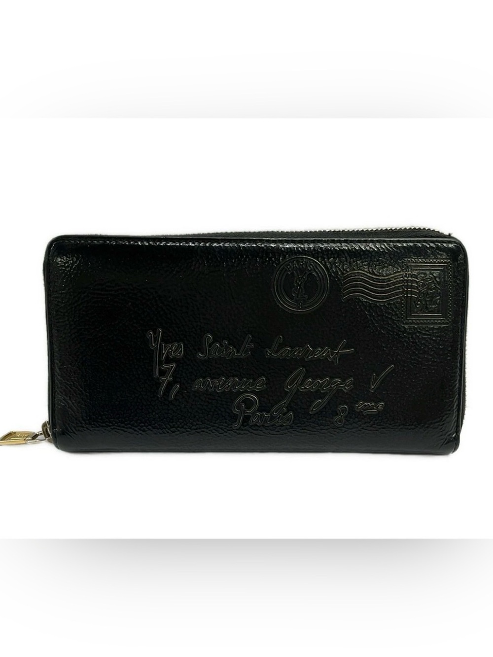 Vintage black patent leather Yves Saint Laurent Y-Mail Zip Wallet